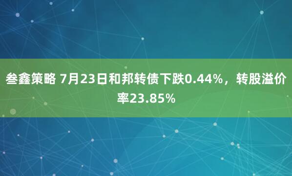 叁鑫策略 7月23日和邦转债下跌0.44%，转股溢价率23.85%