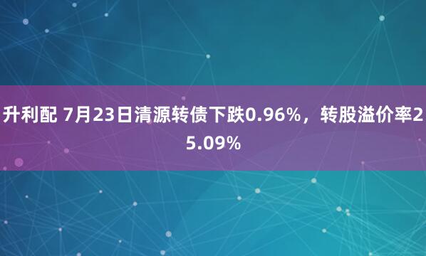 升利配 7月23日清源转债下跌0.96%，转股溢价率25.09%